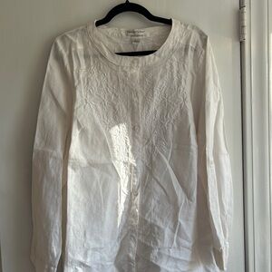 Embroidered White Button-Up linen Blouse size 1X